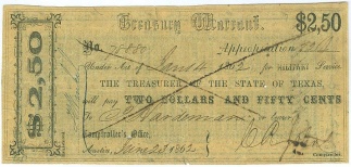 1862, $2.50 Texas Treasury Warrant