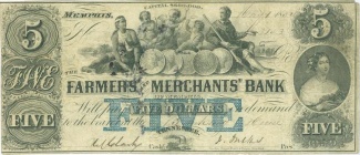 1852 Farmers And Merchants Bank Of Memphis, Tennessee $5 Note