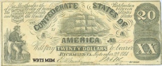 1861 Confederate Era Counterfeit $20 Note