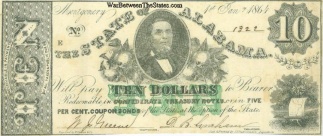 1864 State Of Alabama $10 Note