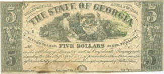 1864 State Of Georgia $5 Note