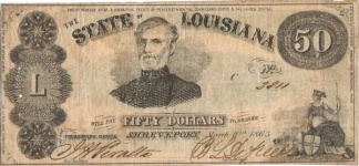 1863 State Of Louisiana $50 Note
