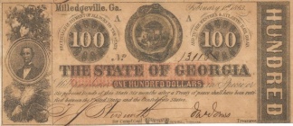 1863 State Of Georgia $100 Note