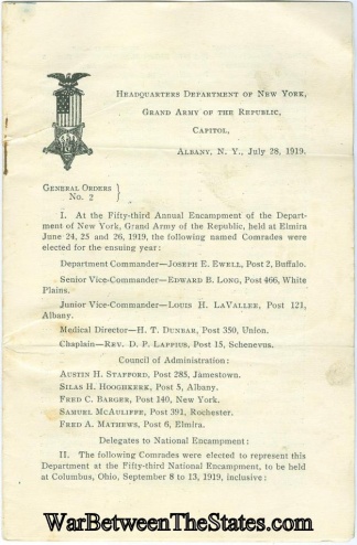 G.a.r. Orders, Hdqtrs. Dept. Of N.y., Albany, 1919
