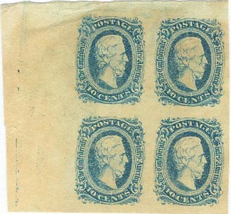 Corner Block Of Four Confederate 10 Cents Postage Stamps