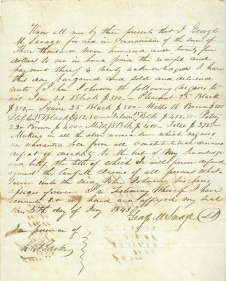 1843 Bill Of Sale For Eight Named Slaves