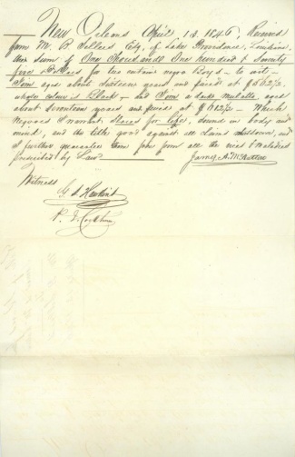 1846 New Orleans, Louisiana Slave Bill Of Sale