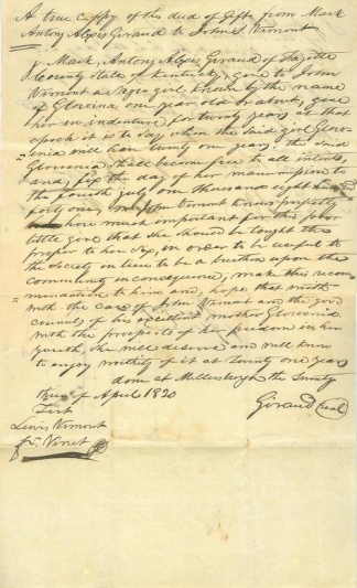 Rare Freedom Papers For A Slave Girl In Kentucky, 1820