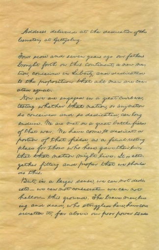 The Gettysburg Address Document By President Abraham Lincoln