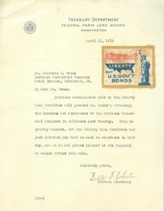 1918 U.s. Treasury Department Letter