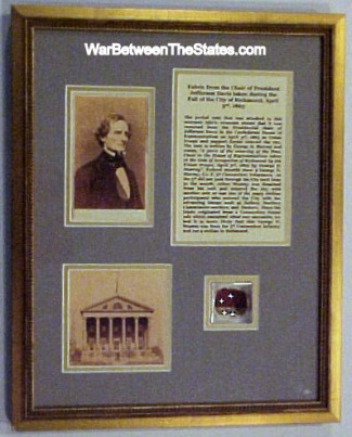 Framed Display, Fabric Taken From The Chair Of Jefferson Davis