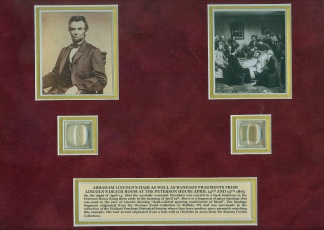 President Abraham Lincoln Hair & Death Bed Bandage Display