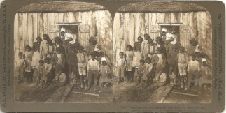 Stereo View, Negro Slaves Posing In Front Of A Wooden Shack