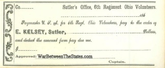 6th Regiment Ohio Volunteers Sutler Check