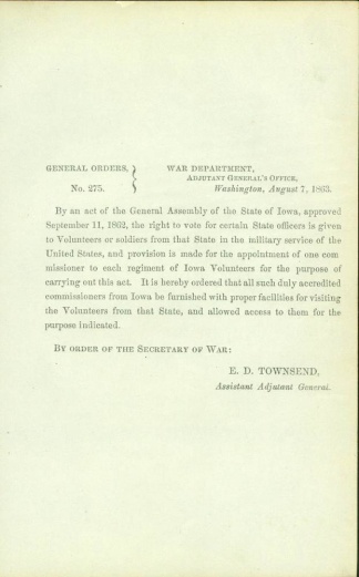 Order Regarding The Voting Rights Of Iowa Civil War Soldiers