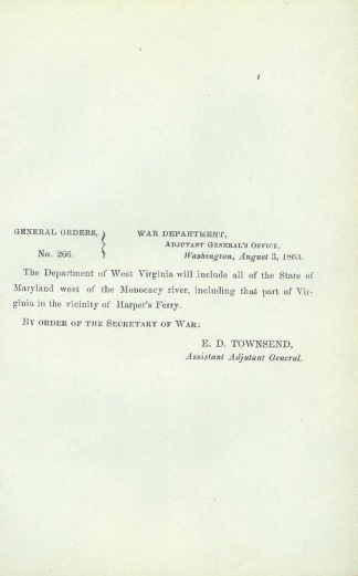 1863 Order Announcing The Department Of West Virginia