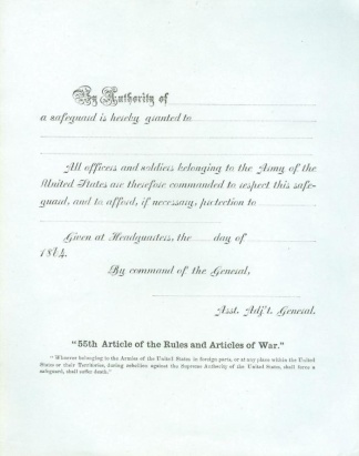 1864 U.s. Army Safeguard Pass