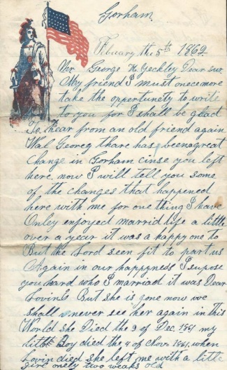1862 Letter From Gorham, Maine